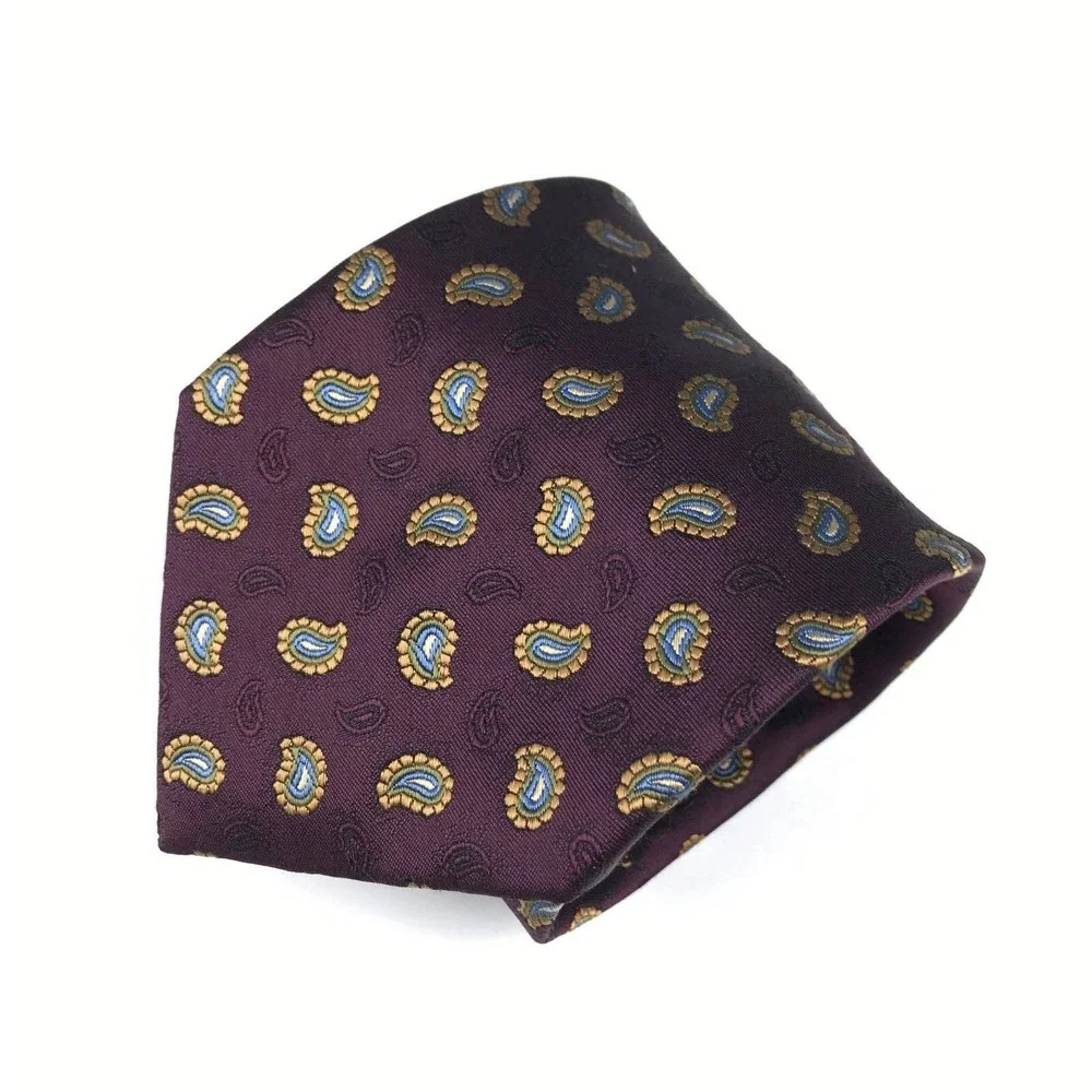 Jos A. Bank Men's Tie 100% Silk Handmade Purple Gold Paisley Elegant Necktie 60